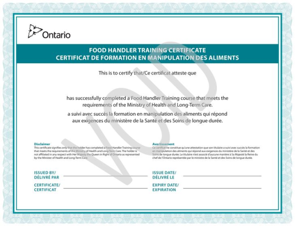 Picture of a food handler certificate