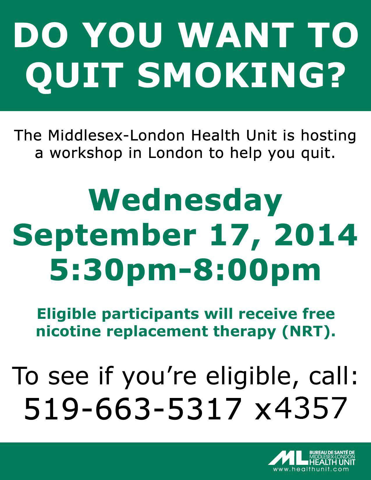 September 2014 quit smoking workshop poster