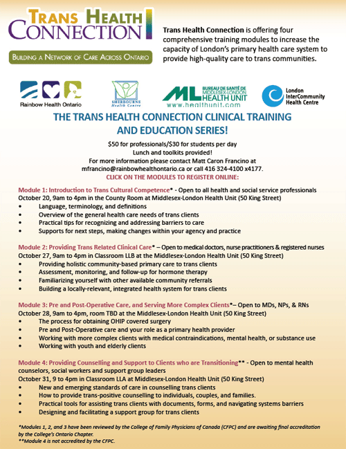 The Trans Health Connection Clinical Training and Education Series Poster