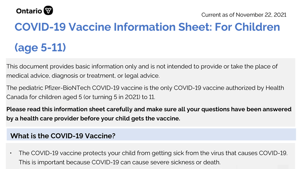 COVID-19 Vaccine Information Sheet: For Children (age 5-11)