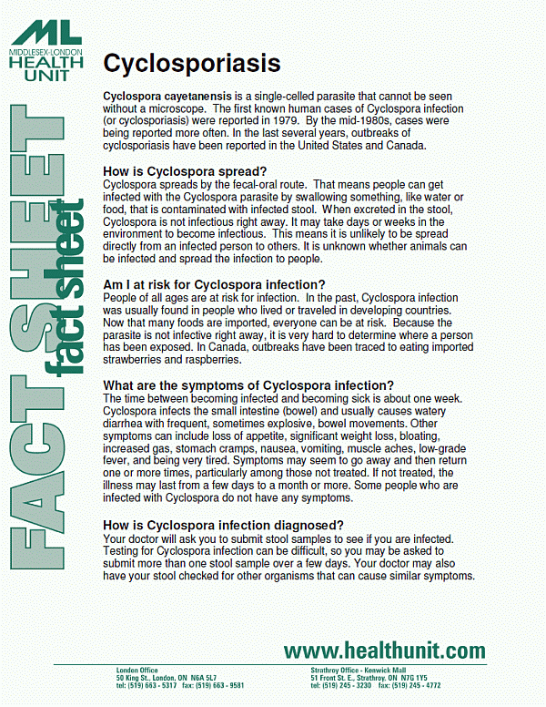 Font of Cyclosporiasis fact sheet