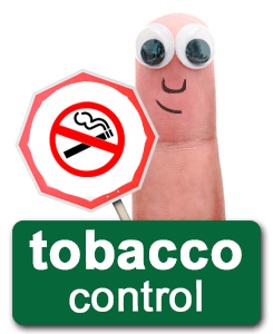 Health Unit Finger Character holding a no smoking sign