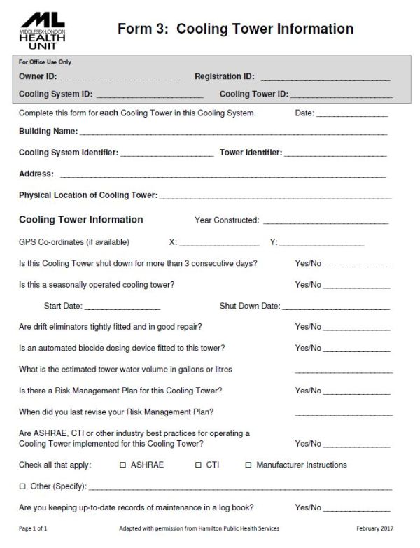 A picture of form 3 - Cooling Tower Information form