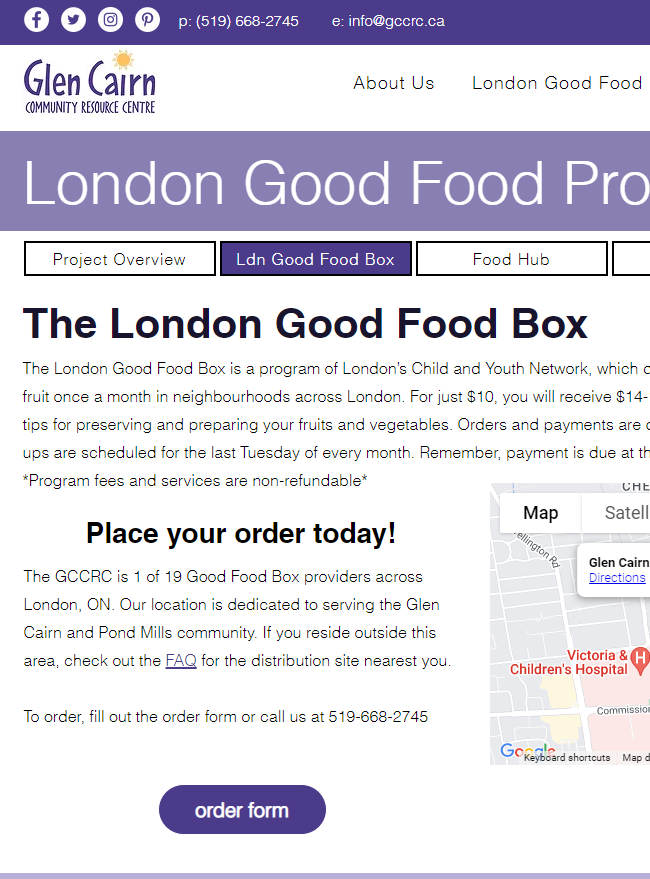 The London Good Food Box Program webpage