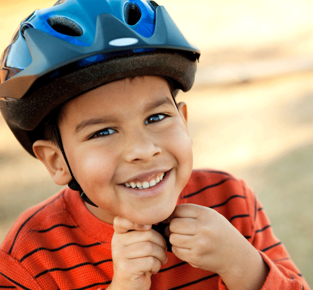 Child wearing helmet