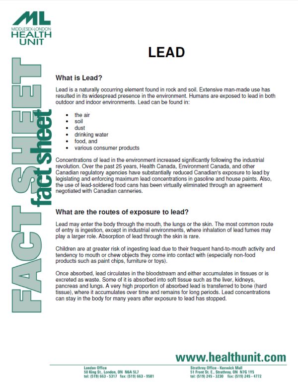 A picture of the first page of the lead fact sheet