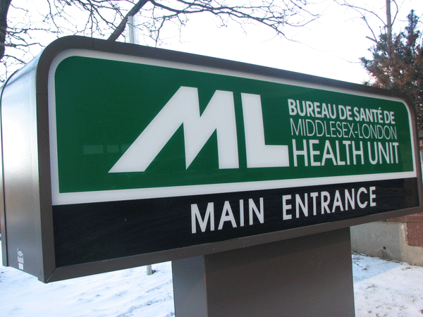 Middlesex-London Health Unit Middlesex-London Health Unit Sign Outside of 50 King Street, London, ON