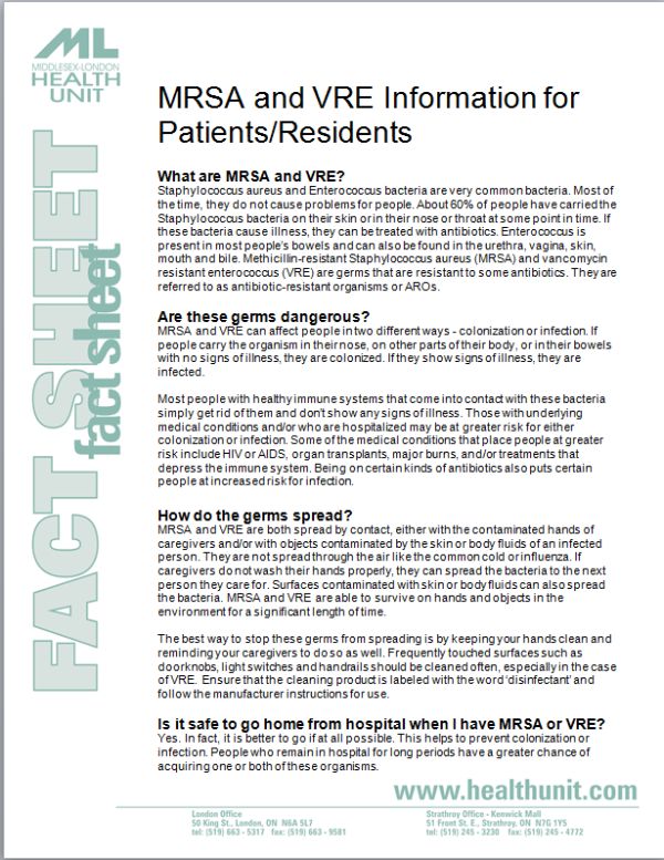 MRSA and VRE Information for Patients/Residents