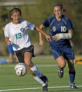 Girls playing soccer