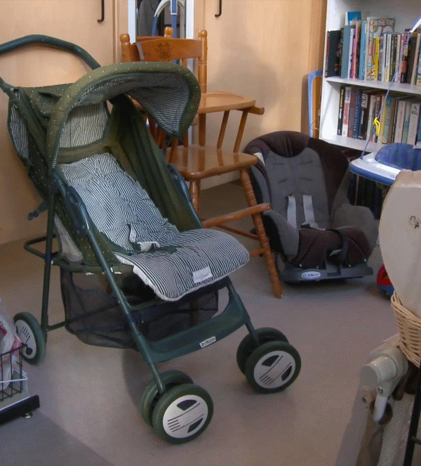 image of stroller, high chair and car seat