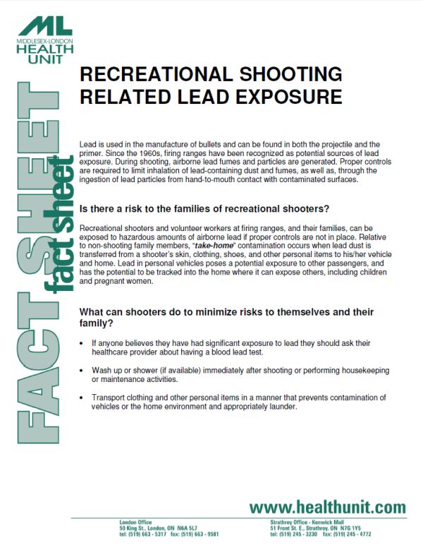 Picture of the first page of the recreational shooting related lead exposure fact sheet