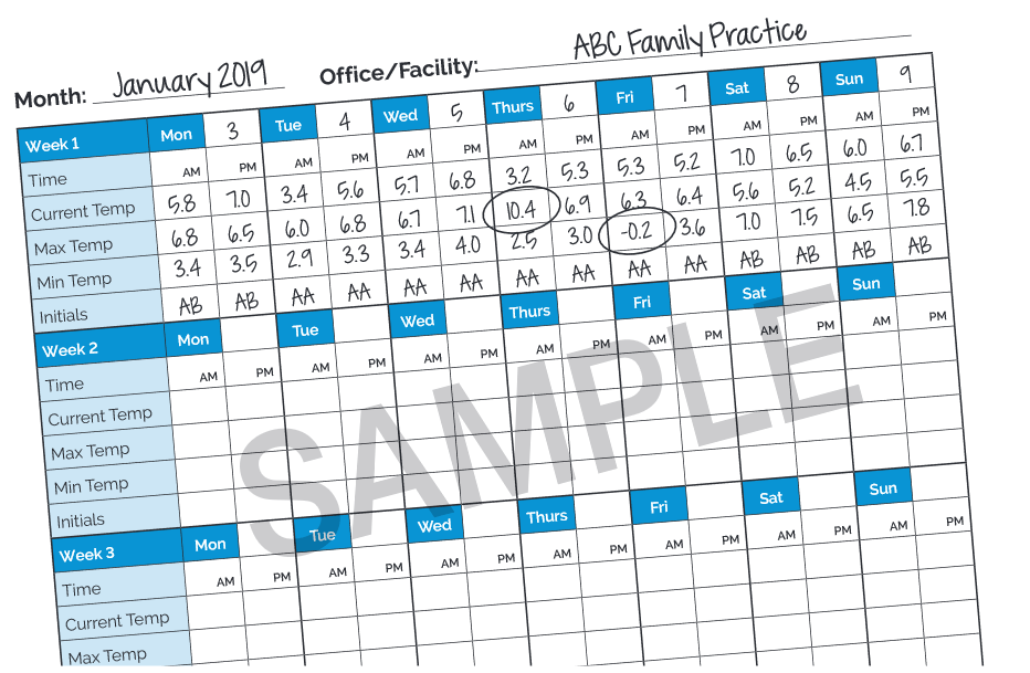 Sample temperature log book