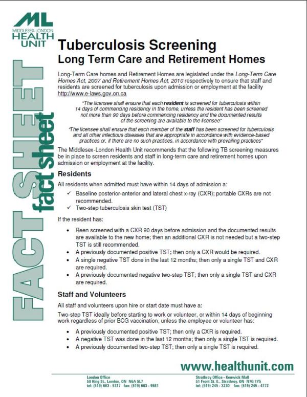 Font page of TB screening fact sheet