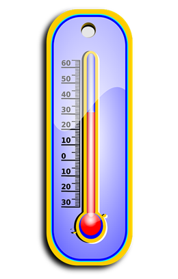 A picture of a thermometer showing a summer temperature