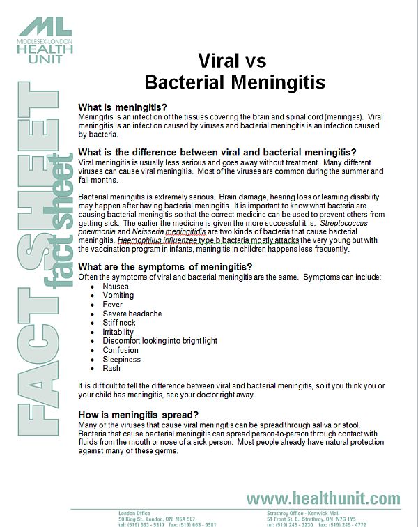 Viral vs Bacterial Meningitis Fact Sheet