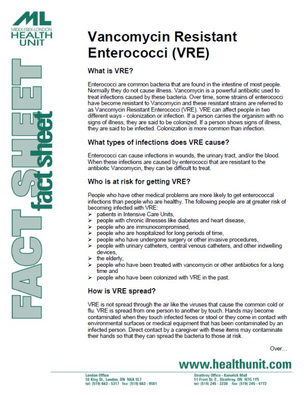 Vancoymycin Resistant Enterococci (VRE) Fact Sheet