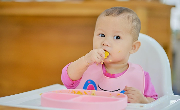 Toddler eating solid foods